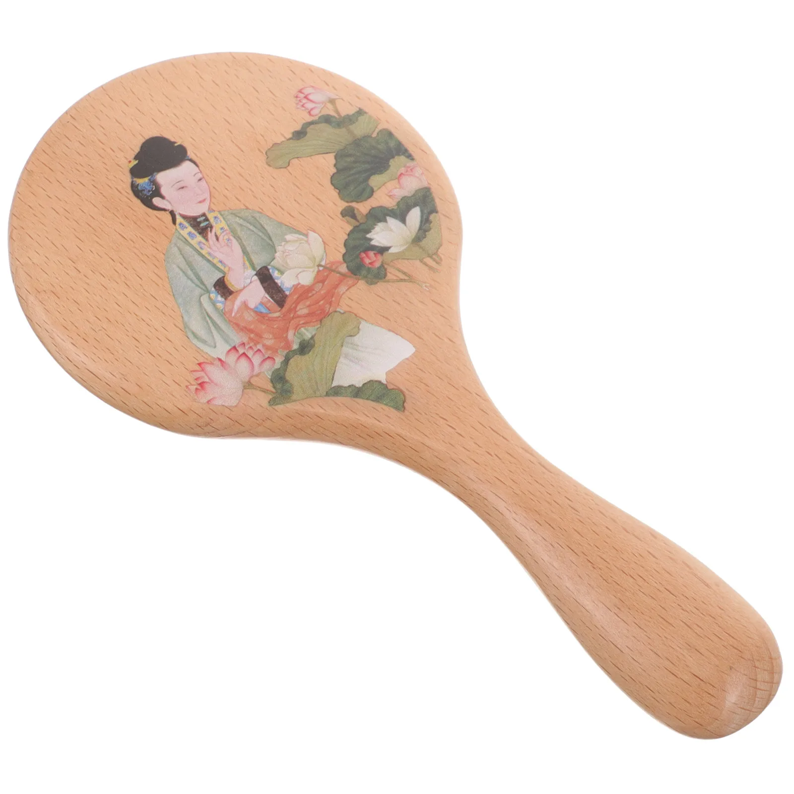 Wooden Handle Small Hand Mirror Portable Makeup Travel Mirror For Women Girls Lightweight Decorative Bathroom