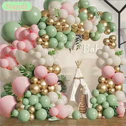 125pcs Sage Green Pink Balloons Garland Kit Green Pink Sand White Metallic Gold Balloons for Birthday Party Wedding Decorations