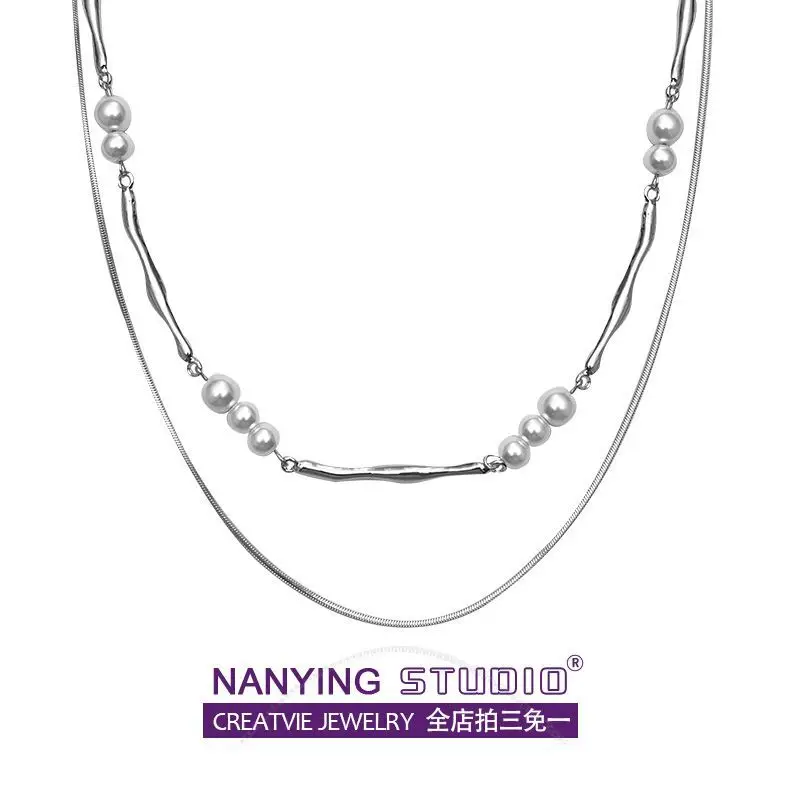 NANYING Double-Layer Line Pearl Necklace For Women With A Niche Design, Simple And High-End Feeling, Collarbone C, Sweater