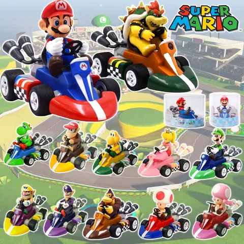 Super Mario retirer voiture vert Yoshi âne Kong Bowser Luigi crapaud princesse pêche figurine jouets Anime jeu poupée enfant cadeaux