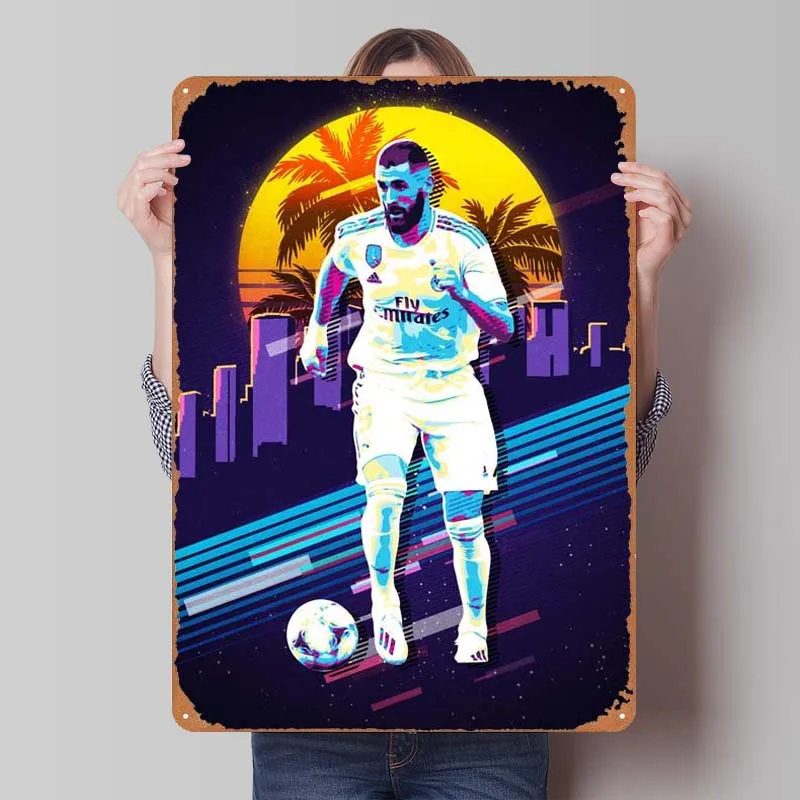 Karim Benzema Football Metal Sign Sports Poster Decorative Metal Plates Tinplate Sign Plaque for Wall Art Decoration Coffee Bar