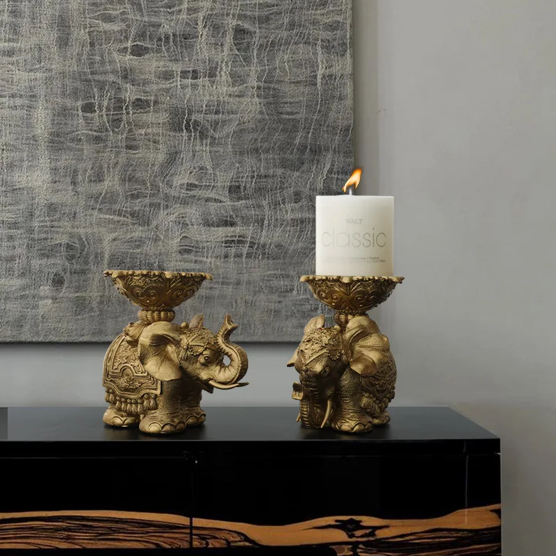 Gold Elephant Candlestick Animal Lucky Small Elephant Candle Holder Crafts Resin Tea Light Candle Holder for Wedding Home Decor