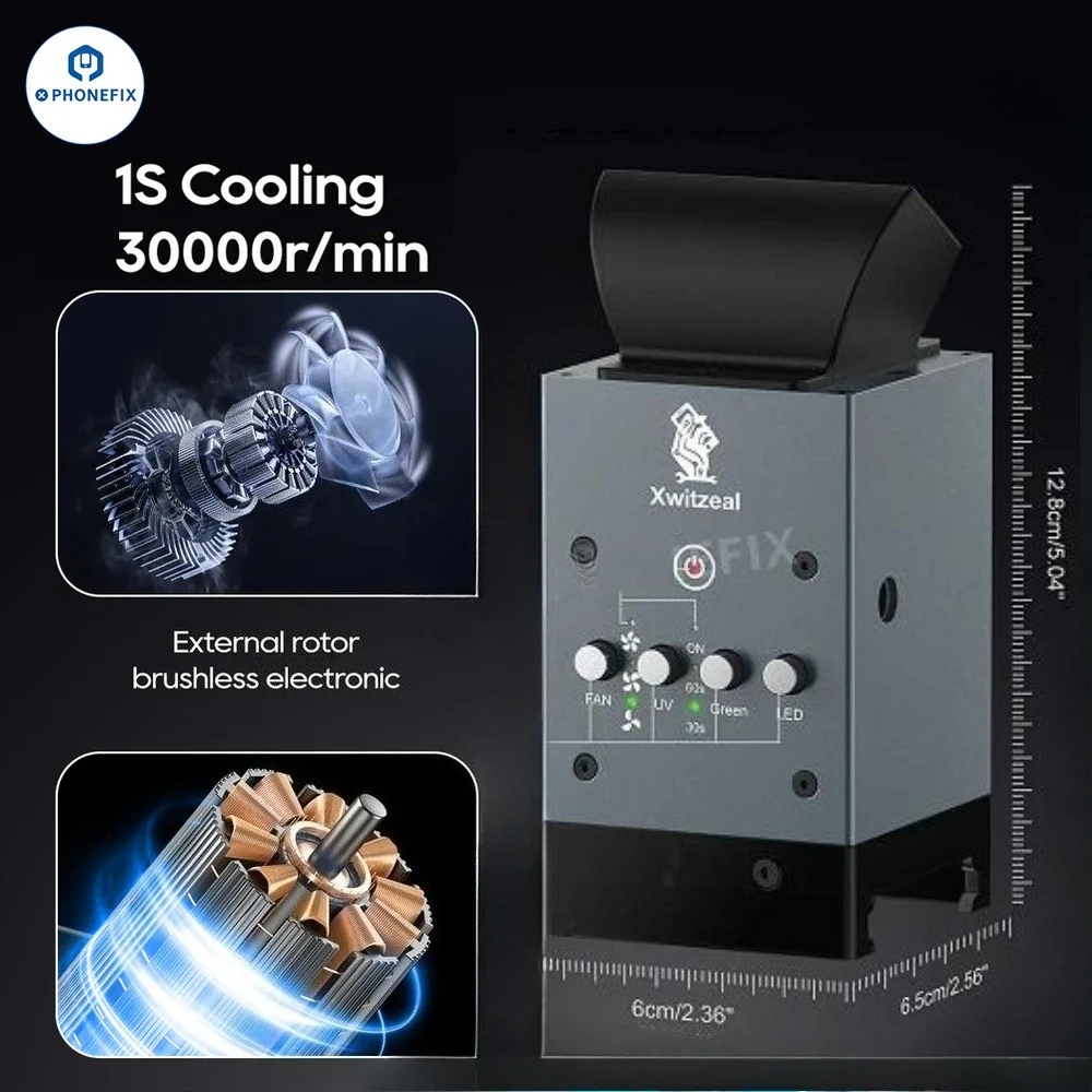 

XwitZeal FAN1 5-в-1 УФ-отверждение, охлаждение, освещение, удаление пыли, вытяжка, вентилятор для материнской платы мобильного телефона, IC, процессор, ремонт BGA