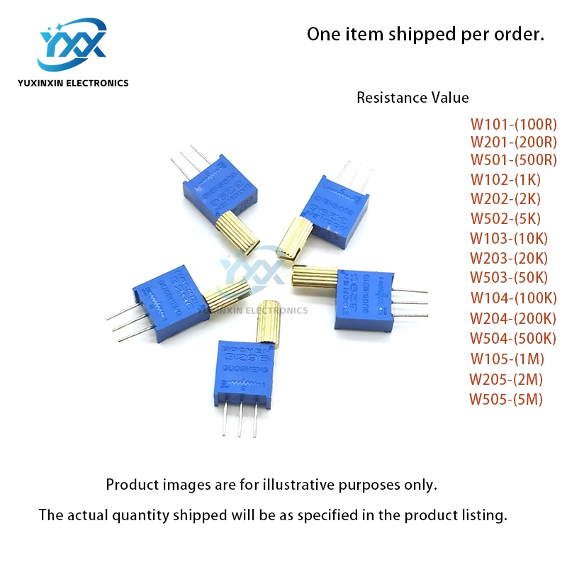 10PCS 3296W Multi-Turn Adjustable Potentiometer 100R 200R 500R 1K 2K 5K 10K 20K 50K 100K 200K 500K 1M 5M Metal Shaft Long