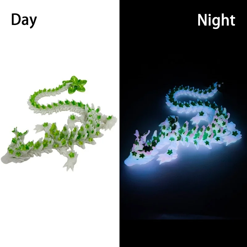 Luminous 3D Printed Articulated Dragon Fidget Toy Cherry Blossom Chinese Loong Flexible Home Office Decoration Birthday Gift