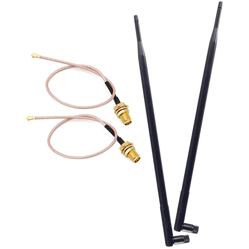 

Set Of 2 Omni-Directional Wi-Fi Long Range Dual Band 9 Dbi Antenna 2.4/5Ghz 802.11N/B/G And 2 RF Female Pigtail Antenna