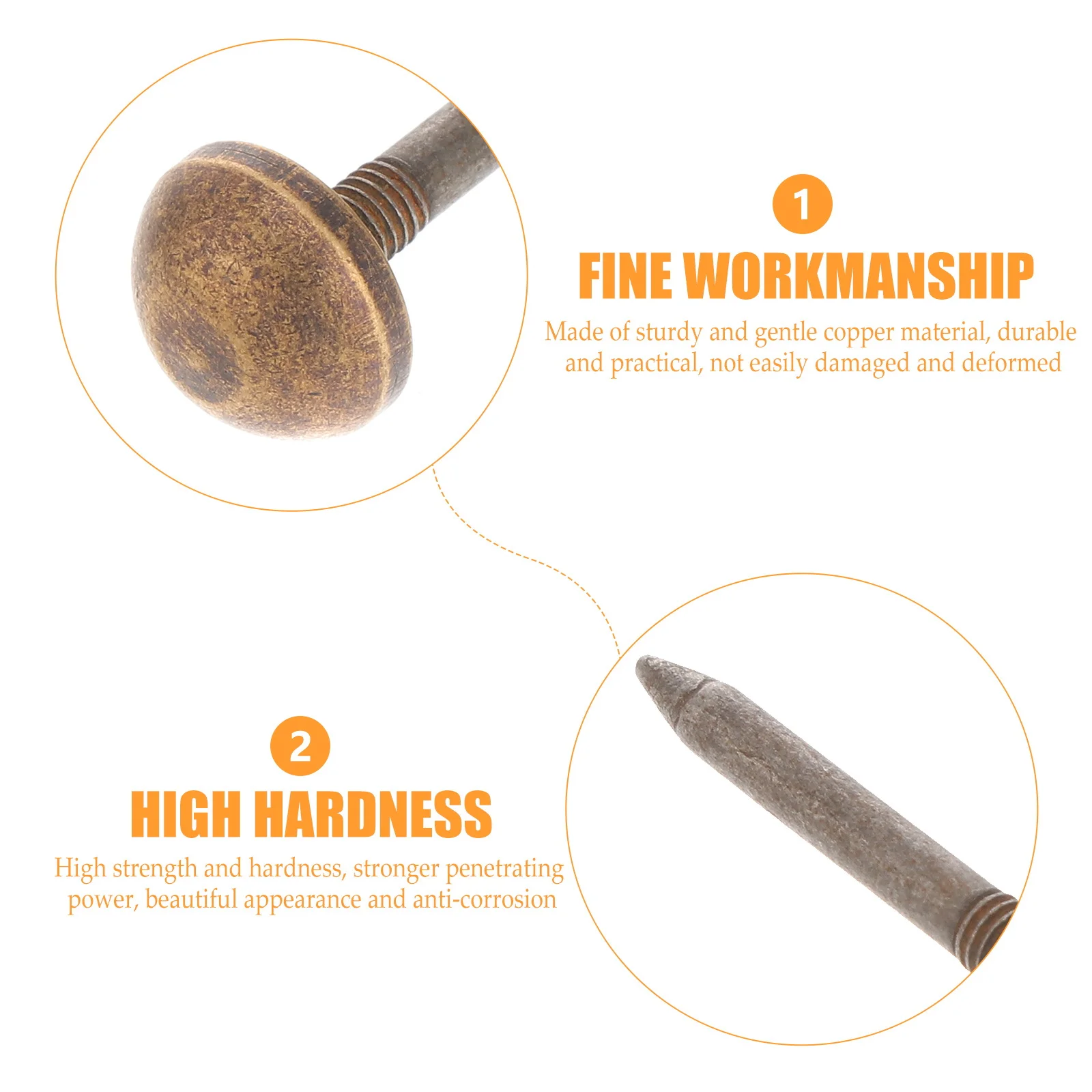 

20Pcs Furniture Decorative Nail Copper Upholstery Tacks Half Round Head Strong Hardness Rust Resistant for Sofa Chair Repair