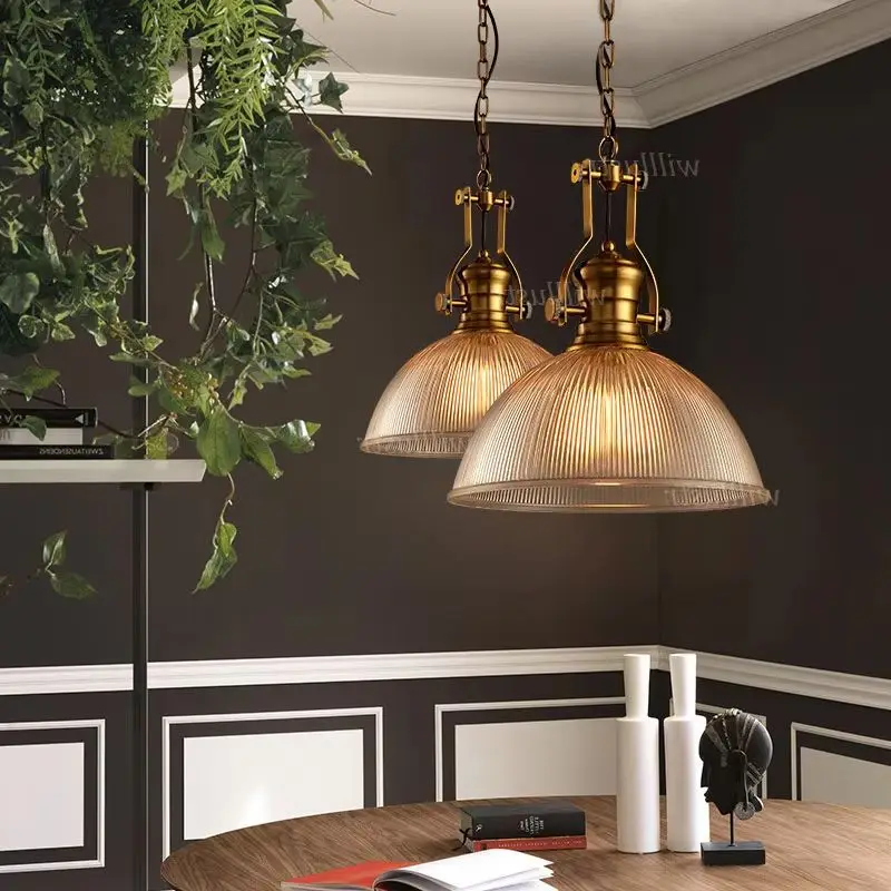 Retro Ribbed Glass Pendant Light Industrial Suspension Lamp Hotel Restaurant Lounge Office Bar Dinning Room Creative Lighting