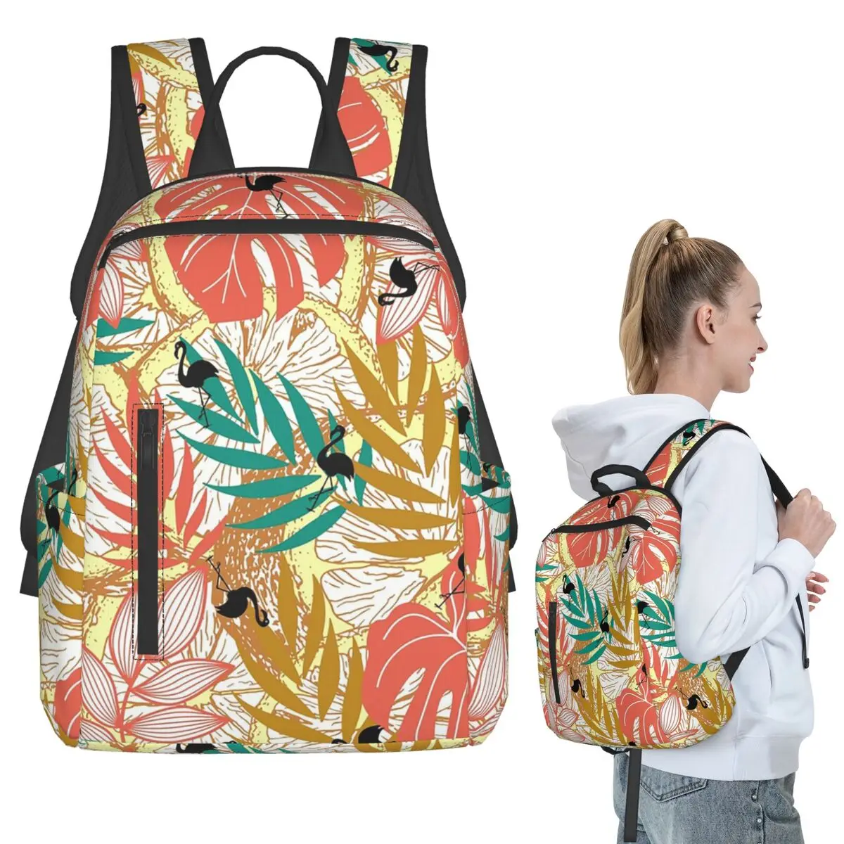 Vintage Flamingo And Tropical Plant Backpack Student BookBag Kids School Bag Laptop Shoulder Bags Boys Girls