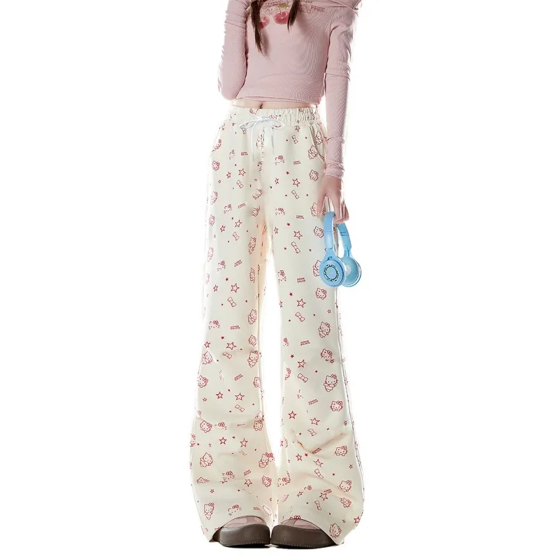Kitty Cat 3D Printed Casual Pants Women's Autumn Korean Lazy Style Loose and Versatile Quick Drying Straight Pants Trendy