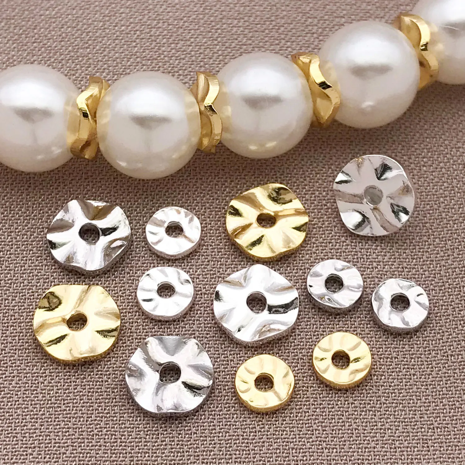 مزيج 15 قطعة 18K مطلي بالنحاس الذهبي الحقيقي السميك فضي أبيض الذهبي موجة تباعد الخرز ، DIY بها بنفسك صنع المجوهرات والاكسسوارات #2