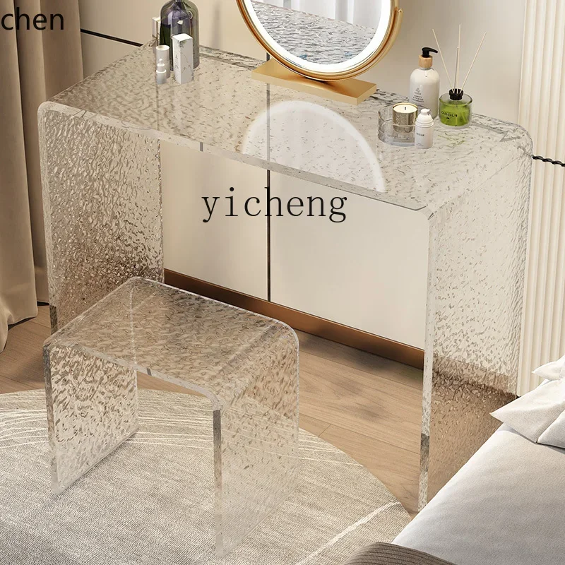 HT Transparent Makeup Table Bedroom Dressing Table Modern Minimalist Office Computer Desk Small