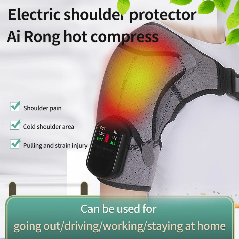 

Беспроводная грелка для плеч, плечевая повязка с подогревом и 3 режимами вибрации для мужчин и женщин, вращающаяся манжета, боль и замороженное плечо (