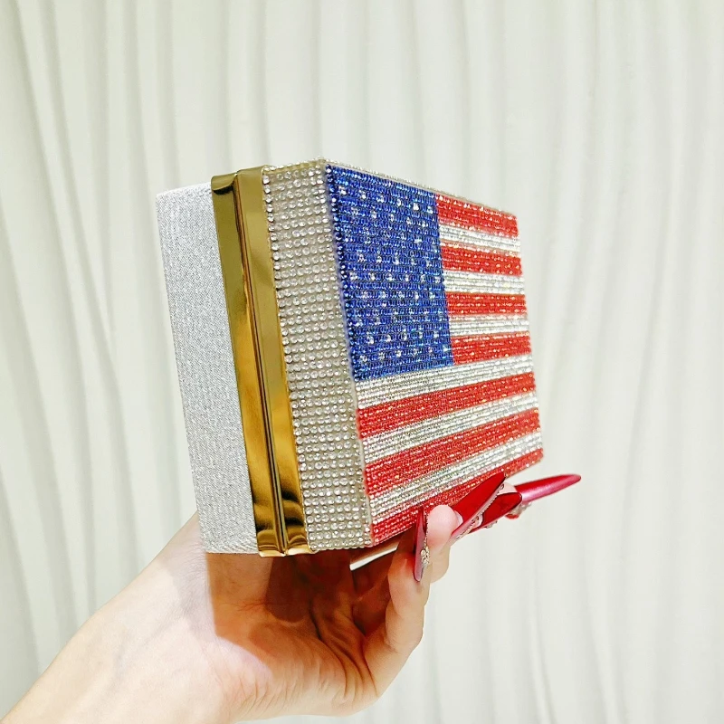 Dazzling Diamond-Encrusted Evening Bag American Flag Banquet Dress Dinner Clutch Purse  Sparkling Wedding Handbag Bolso Fiesta view 2