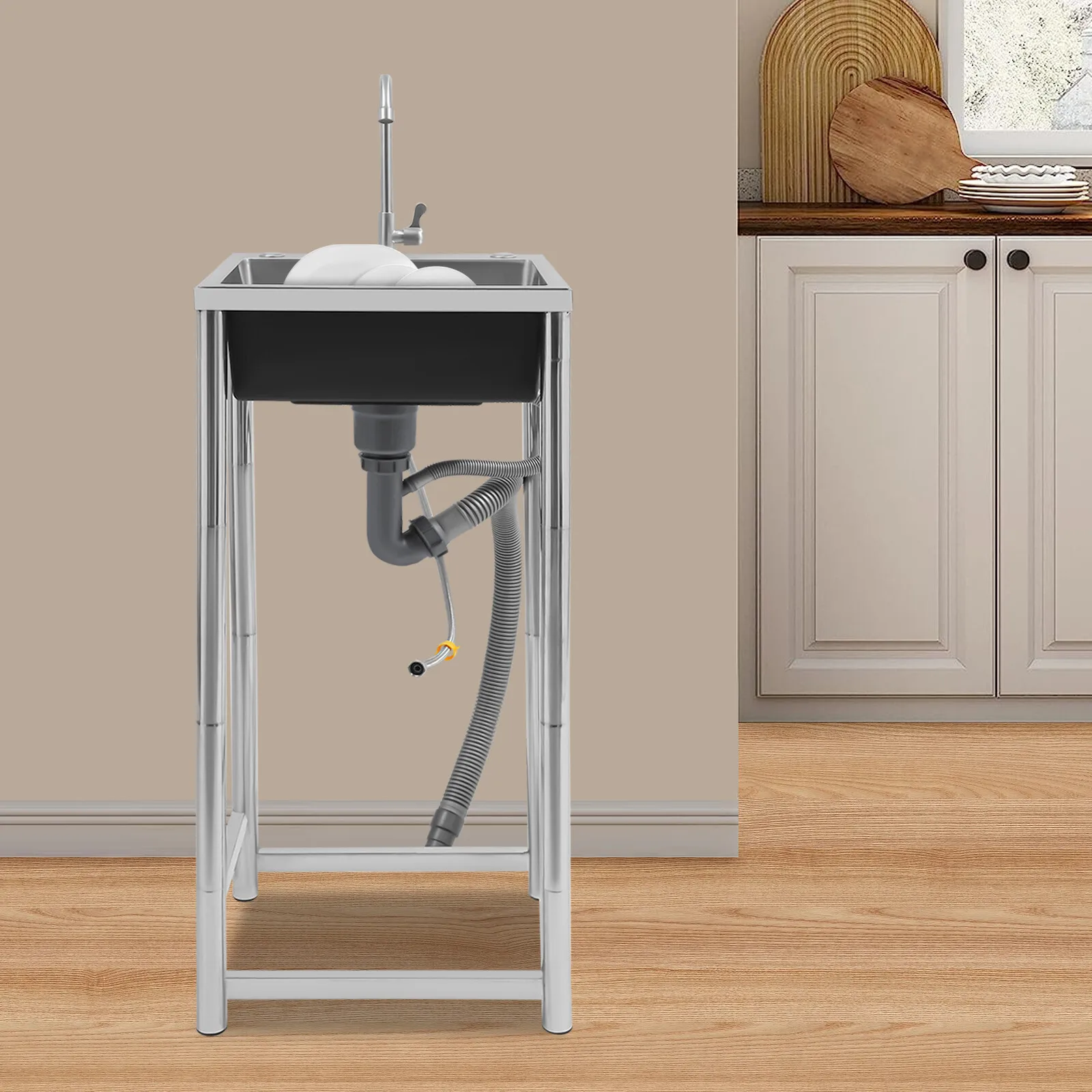 Lavello commerciale a vasca singola in acciaio inossidabile con rubinetto, lavabo rettangolare grande 45 x 40 x 22 cm, lavello multiuso indipendente