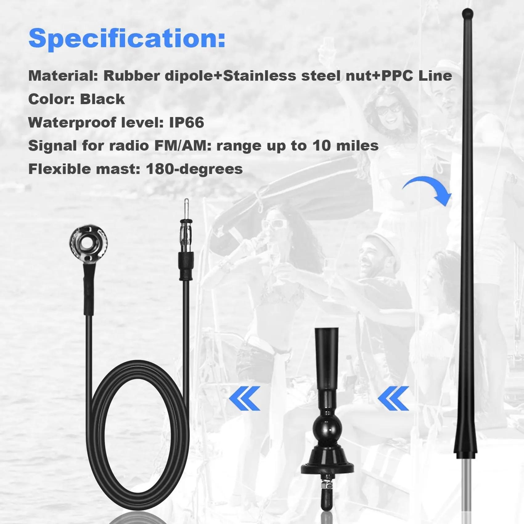 เรือเสาอากาศกันน้ํา Marine เสาอากาศวิทยุรถยางยืดหยุ่นเสา FM AM เสาอากาศสําหรับ ATV UTV RZR SPA Yacht