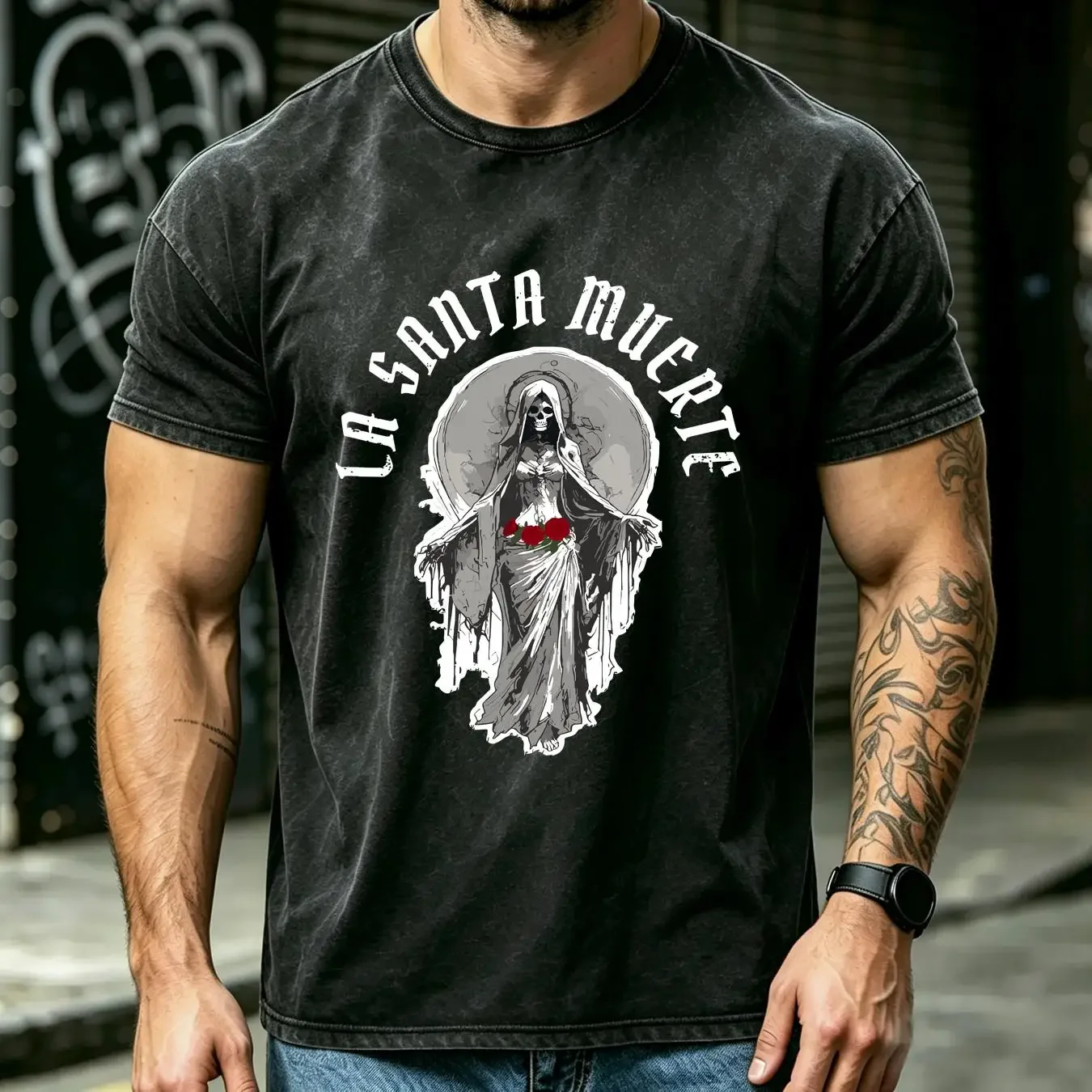 washed T Shirt NEW LIMITED La Santa Muerte Saints Of Statue Holy Deaths long or short sleeves vintage Washed