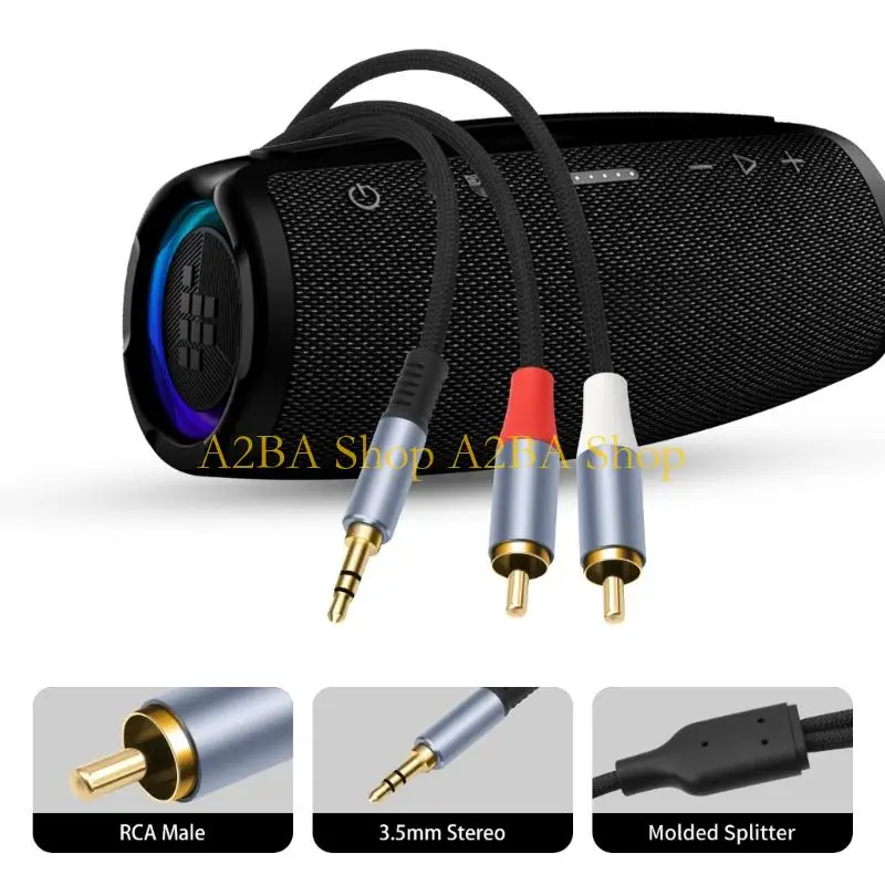 A2BA Portable Stereo Music Cable 3.5mm to 2Male Cord Gold Plate Connectors for Easy Travel and Music Experience