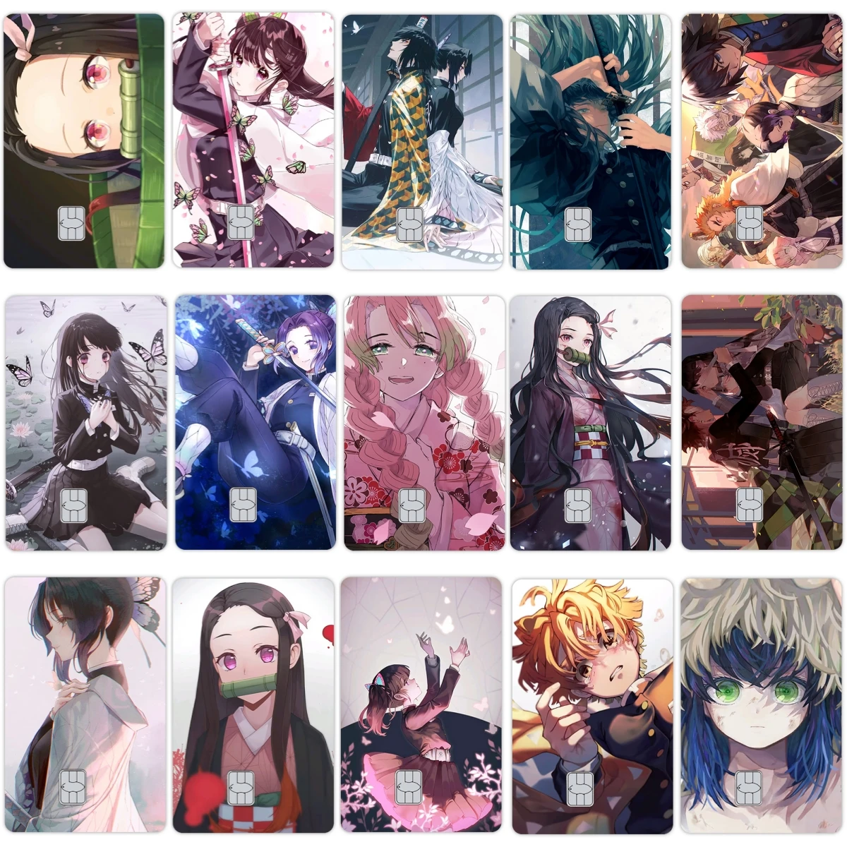 

Наклейки-пленки для карт с аниме-персонажами Камадо Нэзуко и Томиока Гию, милые мультяшные, сделанные своими руками, лазерные, для дебетовых, кредитных, визитных и IC-карт