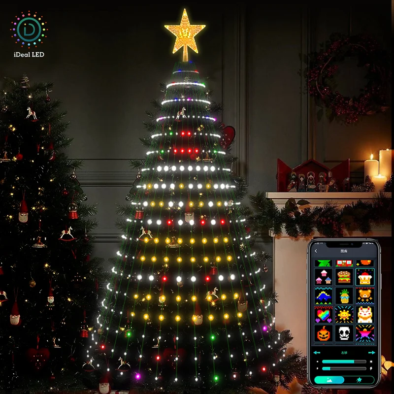 Imagem -05 - Árvore de Natal Inteligente Toppers Luzes App Faça Você Mesmo Imagem Led Rgb Luz da Corda Controle Bluetooth Led Estrela Corda Cachoeira Natal