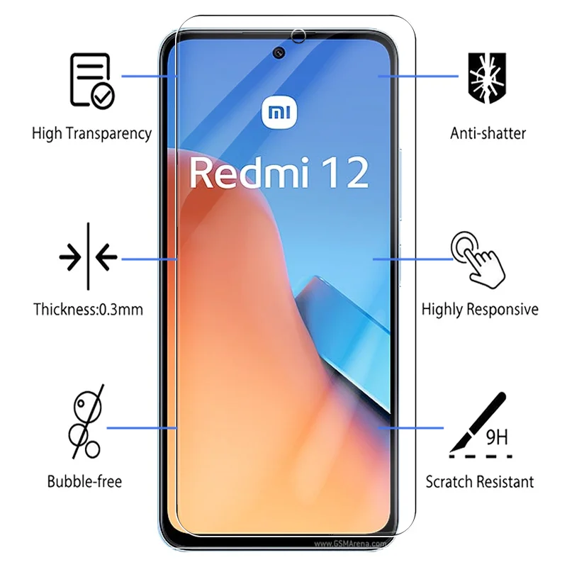 2Pcs Tempered Glass For Xiaomi Redmi 12 Protective Glass Redmi12 Screen Protector Readmi Redme 12 Redmy12 4G Safety Cover Film