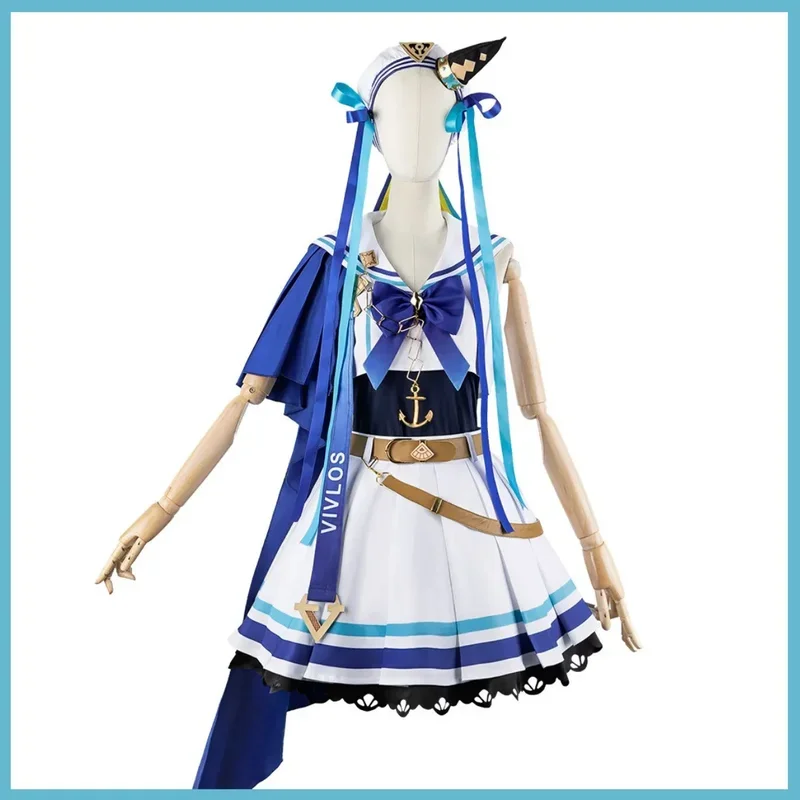 FC6Anime Game Umamusume: Pretty Derby Vivlos Cosplay Costume Blue Navy Uniform Skirt Shoes Woman Sexy Kawaii Party Hallowee@FC8！