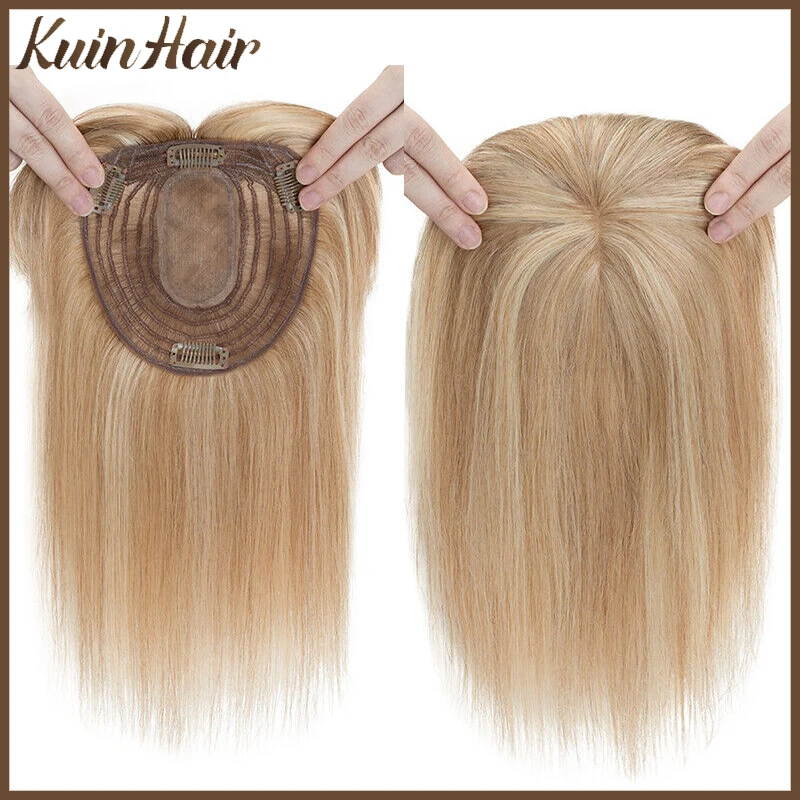 Silk Base Top Women Topper Clip In Real Human Hair Hairpiece Human Hair Extension Thin Breathable Blonde Toppers Hair Women Wig