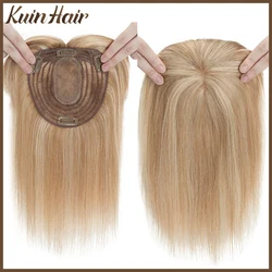 Peluca con Base de seda para mujer, postizo de cabello humano Real, extensión fina y transpirable, color rubio