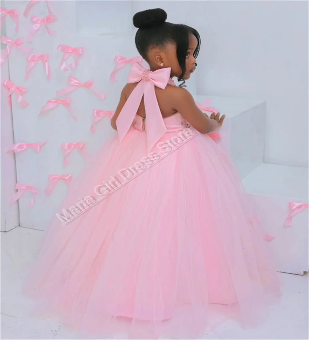 فستان بناتي بدون أكمام بدون ظهر على شكل فراشة فستان فتاة الزهور الجميل وردي مناسب لحفلات الزفاف وأعياد الميلاد والعشاء