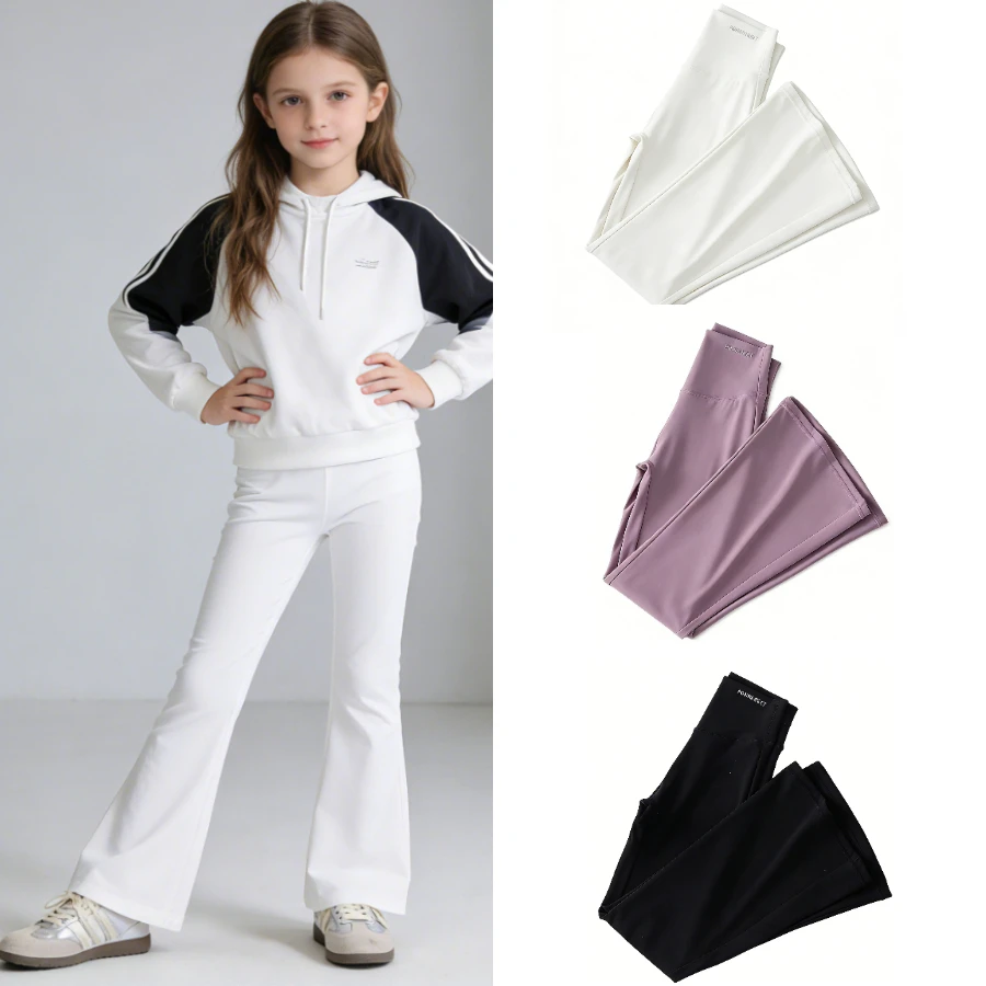 

Girls High Waisted Flare Leggings 6-14Y Shark Skin Bell Bottom Pants Spring Stretchy Tummy Control Yoga Pants School Daily Wear