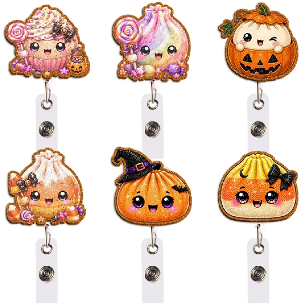 Halloween Candy Badge Reel Retractable ID Holder Pumpkin Witch Hat Bow Spooky Gift for Daily Use Travel