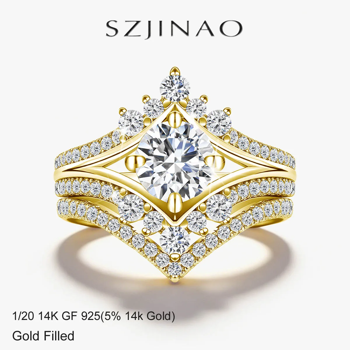 

Набор колец из 14-каратного золота с круглым муассанитом и ореолом в виде короны, роскошное обручальное кольцо для женщин, свадебный подарок