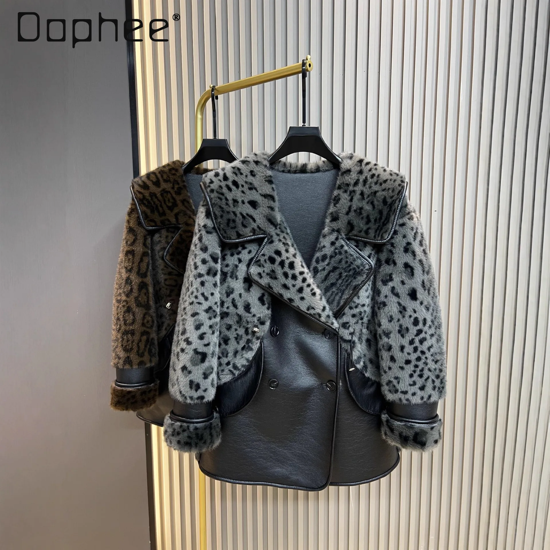 

2025 Winter New Faux Fur One-Piece Fur Coat for Women Fashion Leopard Print Drawstring Waist Slimming Warm Top Trendy