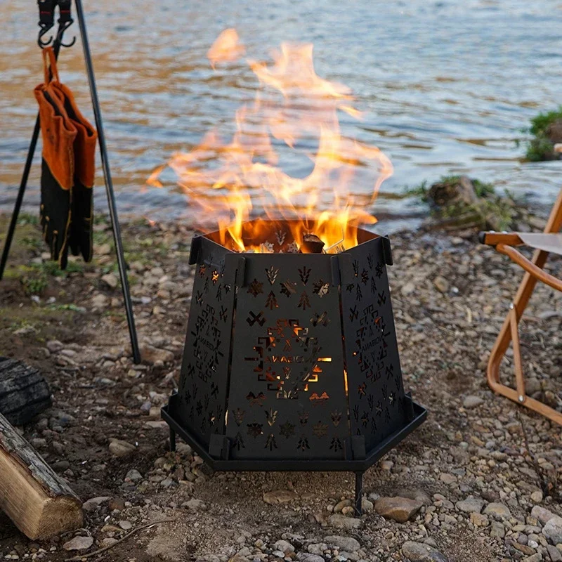 

Outdoor Campfire Stove Portable Firewood Carbon Stove Camping Group Built Barbecue Folding Burning Stove