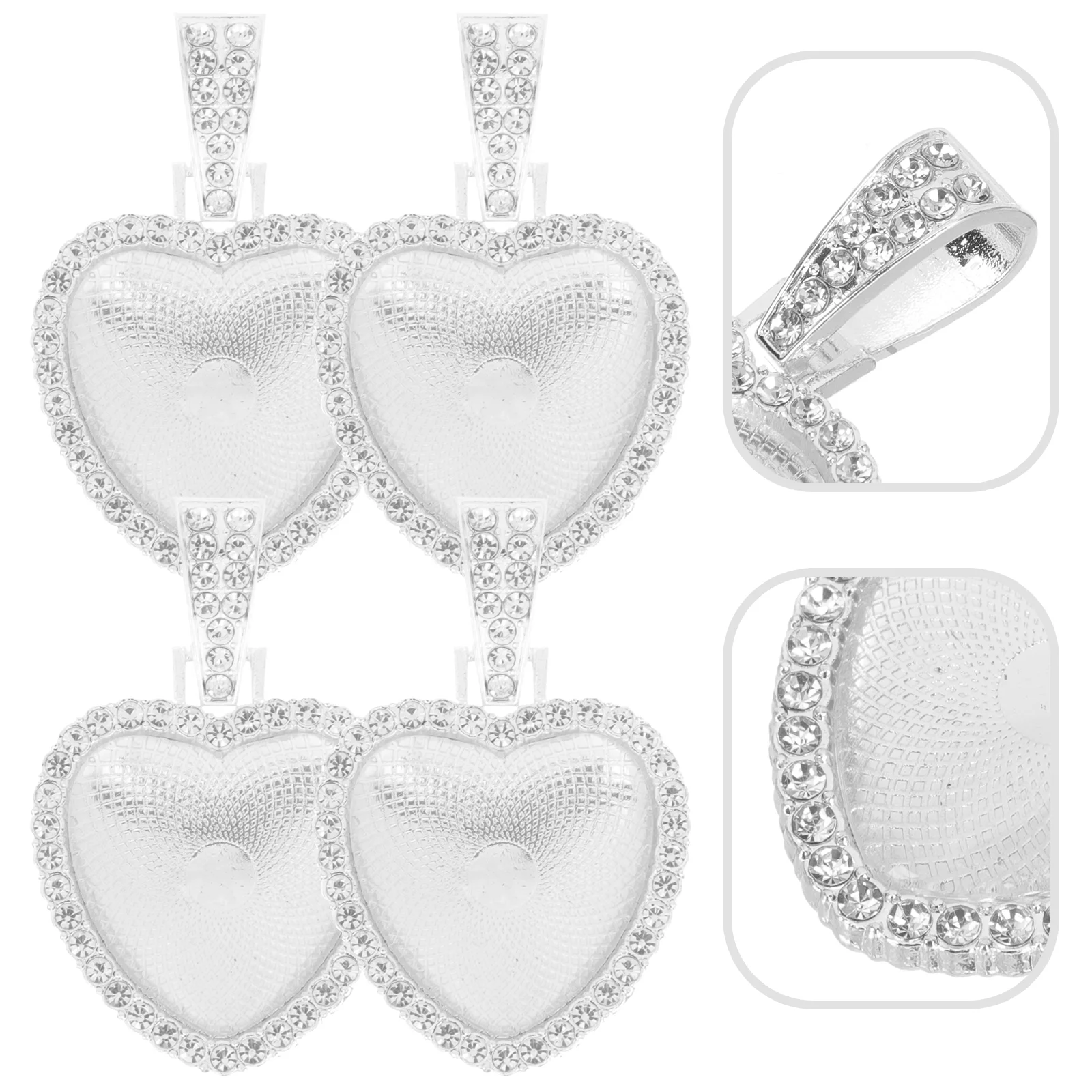 12 Set Locket Pendant Trays Heart Rhinestone Sublimation Necklace Blank with Chain Shape Bezel Silver Frame Pendants