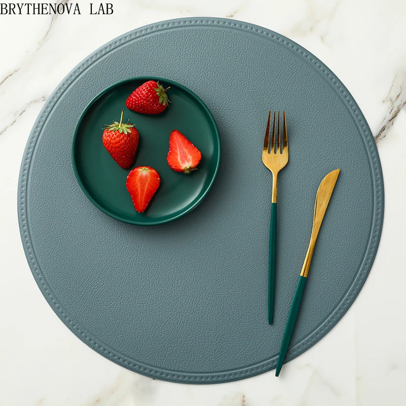 4pcs 6 Round/Rectangular Faux Leather Placemat Waterproof Oil-proof Heat-insulating Mat Table Hotel Restaurant Table PU Placemat