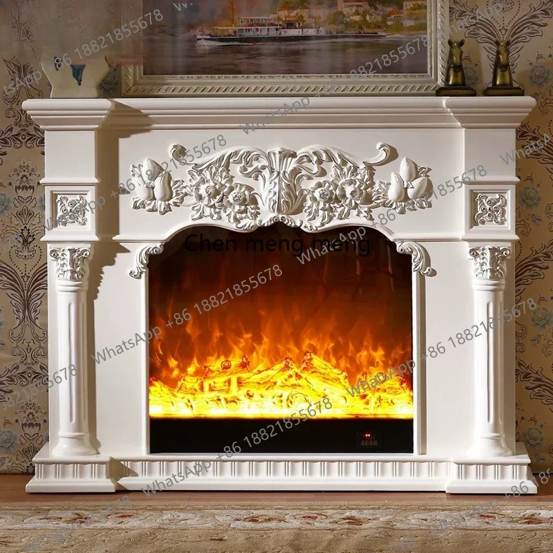 N138merican European style, solid wood mantel, electronic hearth decorative cabinet, carved Roman column