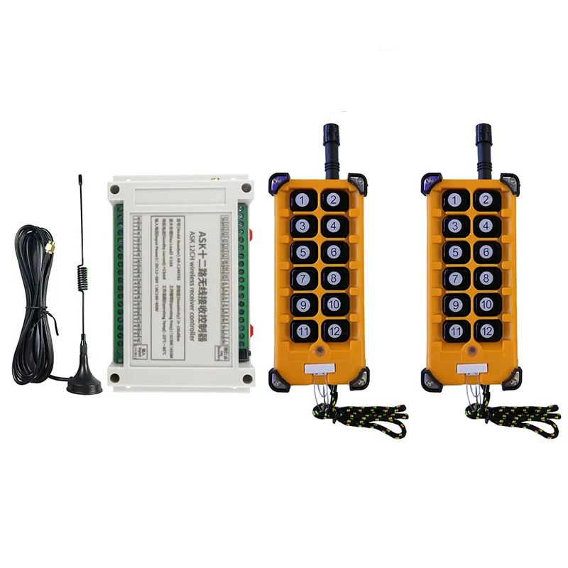 433MHZ 3000M Industrial AC 110V 220V 380V 12CH RF Wireless Remote Control OverheadTravelling Crane System Receiver Digital Key