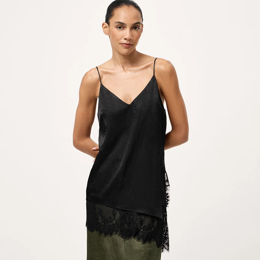 Linad أنيقة الساتان المشمش السباغيتي حزام بروتيل الشارع شيك الدانتيل سبليت سترة الإناث ملابس علوية الحرير عادية المرأة 2025 الصيف الوردي