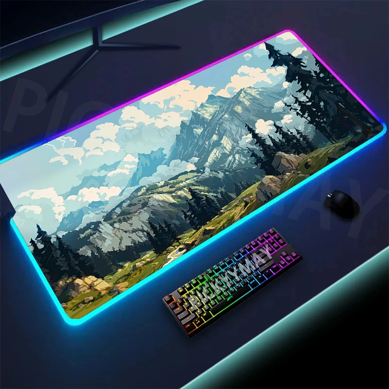 Landscape Pixel Backlight Gaming Mousepad Desk Rug RGB Gamer Mousepads Mouse Pad LED Non-Slip Rubber Mouse Mats Keyboard Mat
