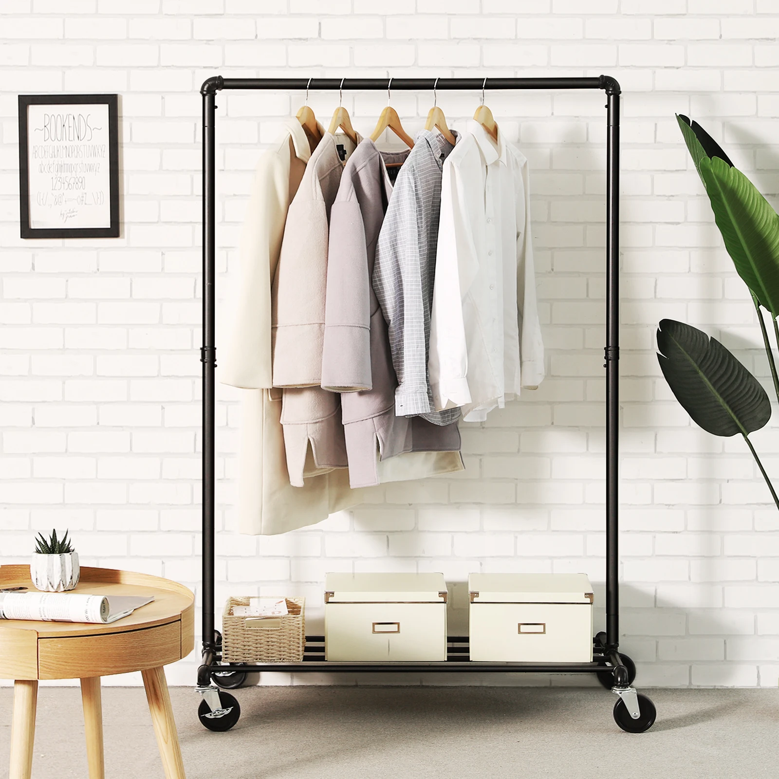 Clothing rack with drying rack and bedroom laundry heavy metal hanger with wheels