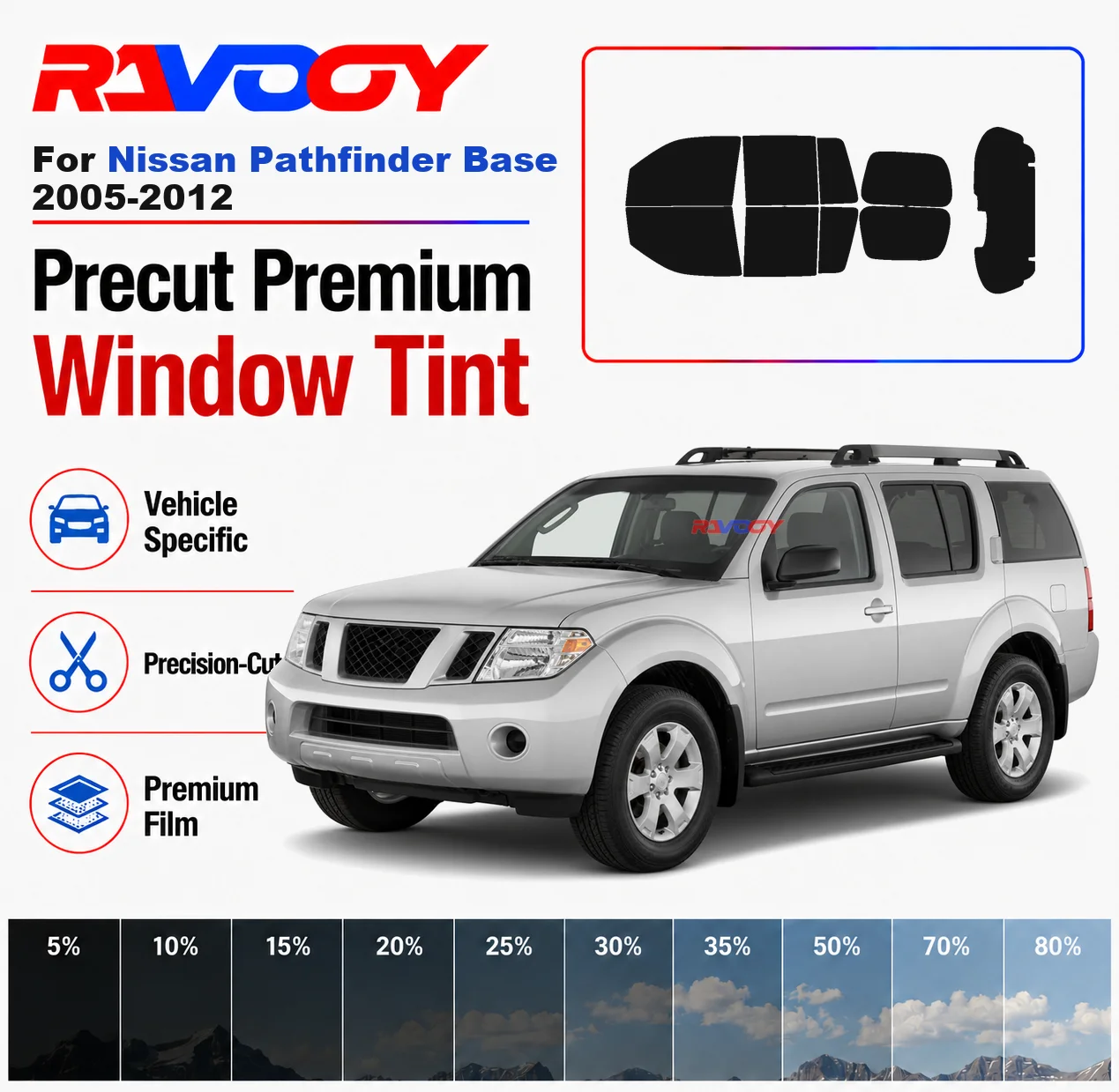 Premium Precut Window Tint Kit Front Windows Rear Windows Rear Windshield For Nissan Pathfinder Base 2005-2012 Nano Ceramic Film