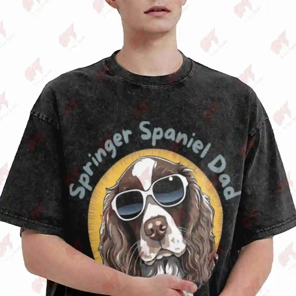 Springer Spaniel Dad Vintage Washed Tee Pure Cotton T-Shirt