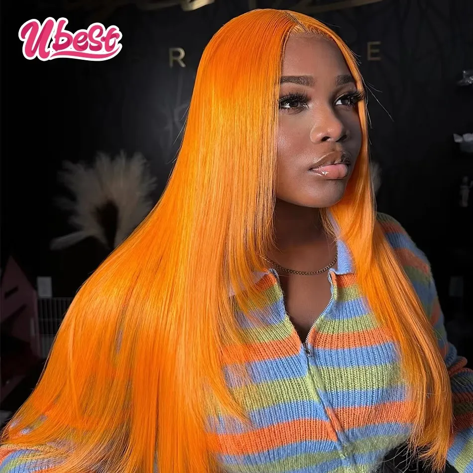 

Orange Yellow 613 Colored Straight 13x6 Lace Front Wigs Brazilian 100％ Human Hair Transparent Glueless Wig Pre Plucked For Women