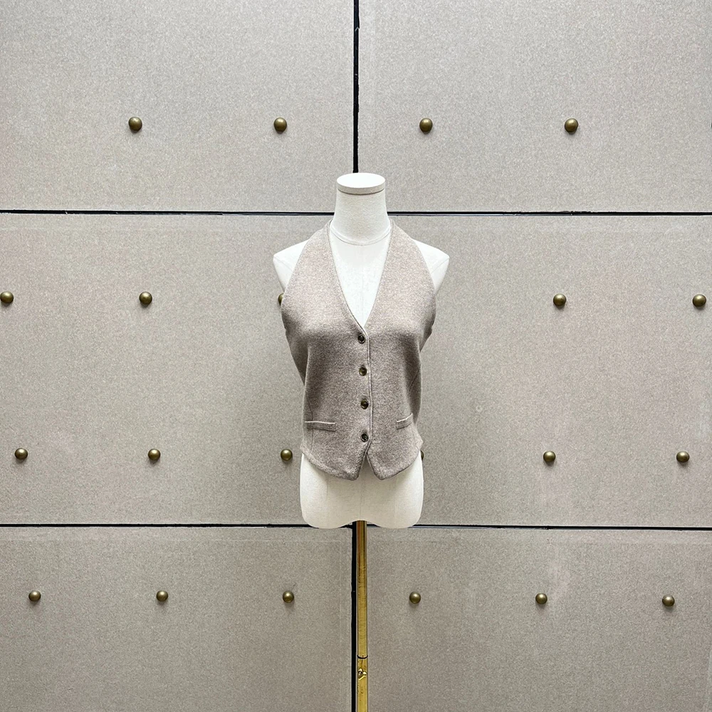 

Женский жилет из 100% шерсти Y2K с пряжкой на талии, облегающий сексуальный элегантный топ с открытой спиной, новинка 202, осень/зима