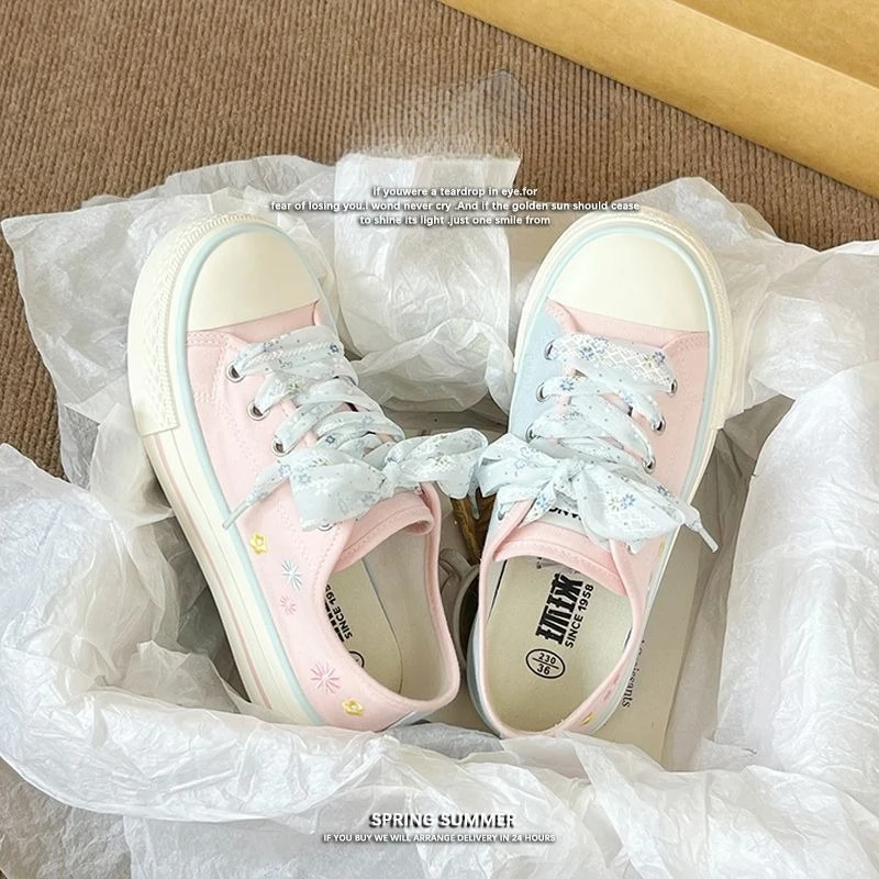 Color Blocking Women's Canvas Shoes Autumn New Casual All Match Student Platform Shoes Embroidery Aesthetic Women Sneakers