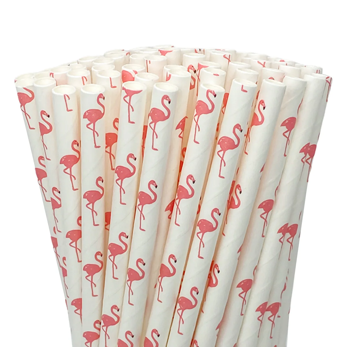 100pcs paper straws flamingos pattern caliber 6mm bulk disposable durable non-soggy straws for birthday party wedding supplies