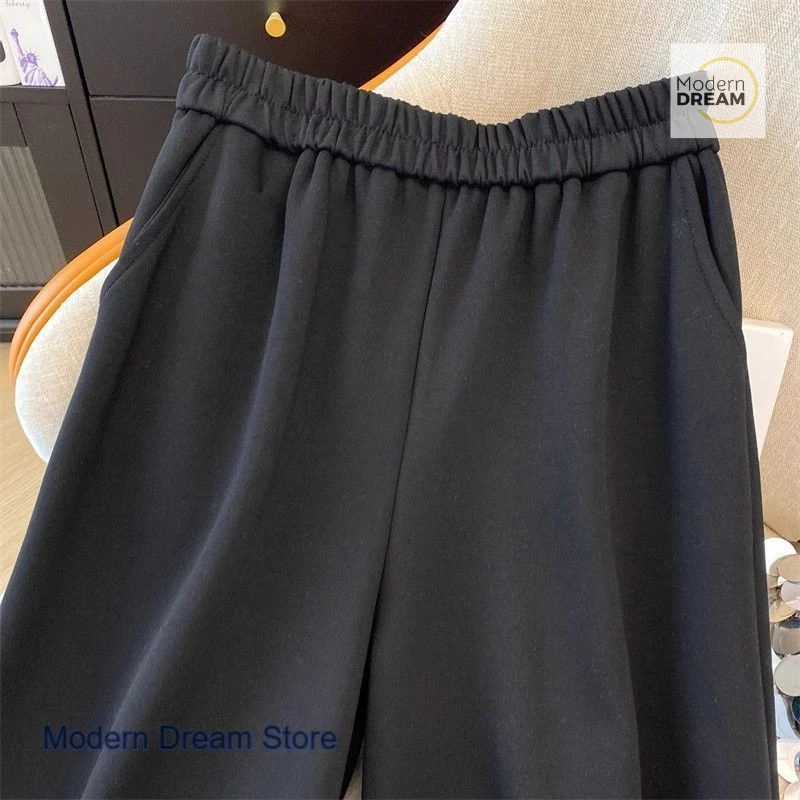 Korean-style plus-size popular lace pants women spring and autumn new Indus pants short black loose wooden ear wide-leg pants.