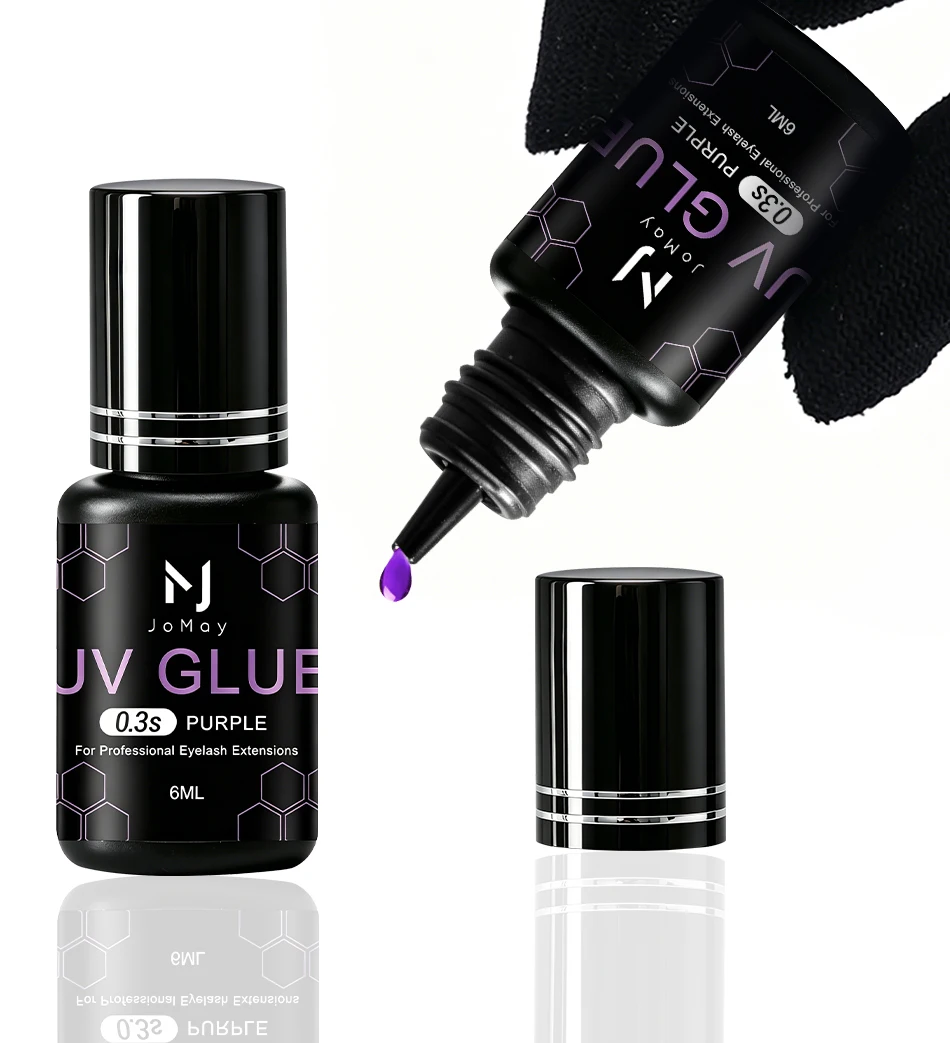 JOMAY UV-Wimpernkleber für Wimpernverlängerungen, wasserfest, langlebig, 0,3S, schnell trocknend, lila-schwarzer Kleber für Profis – Detail 4