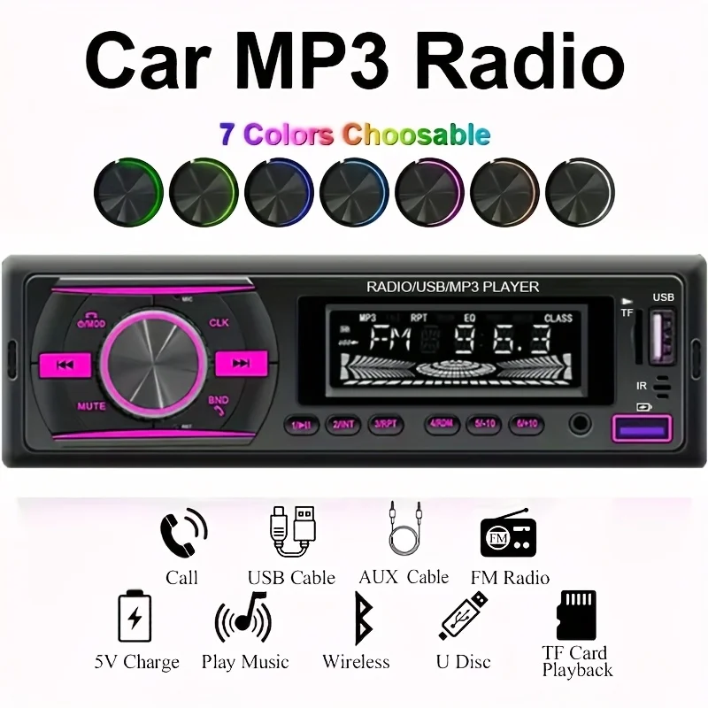 1pc Car Radio Stereo 1Din Wireless M3 Player 60W x 4 FM Receiver with IR Remote Control, AUX/USB/TF Card Slot